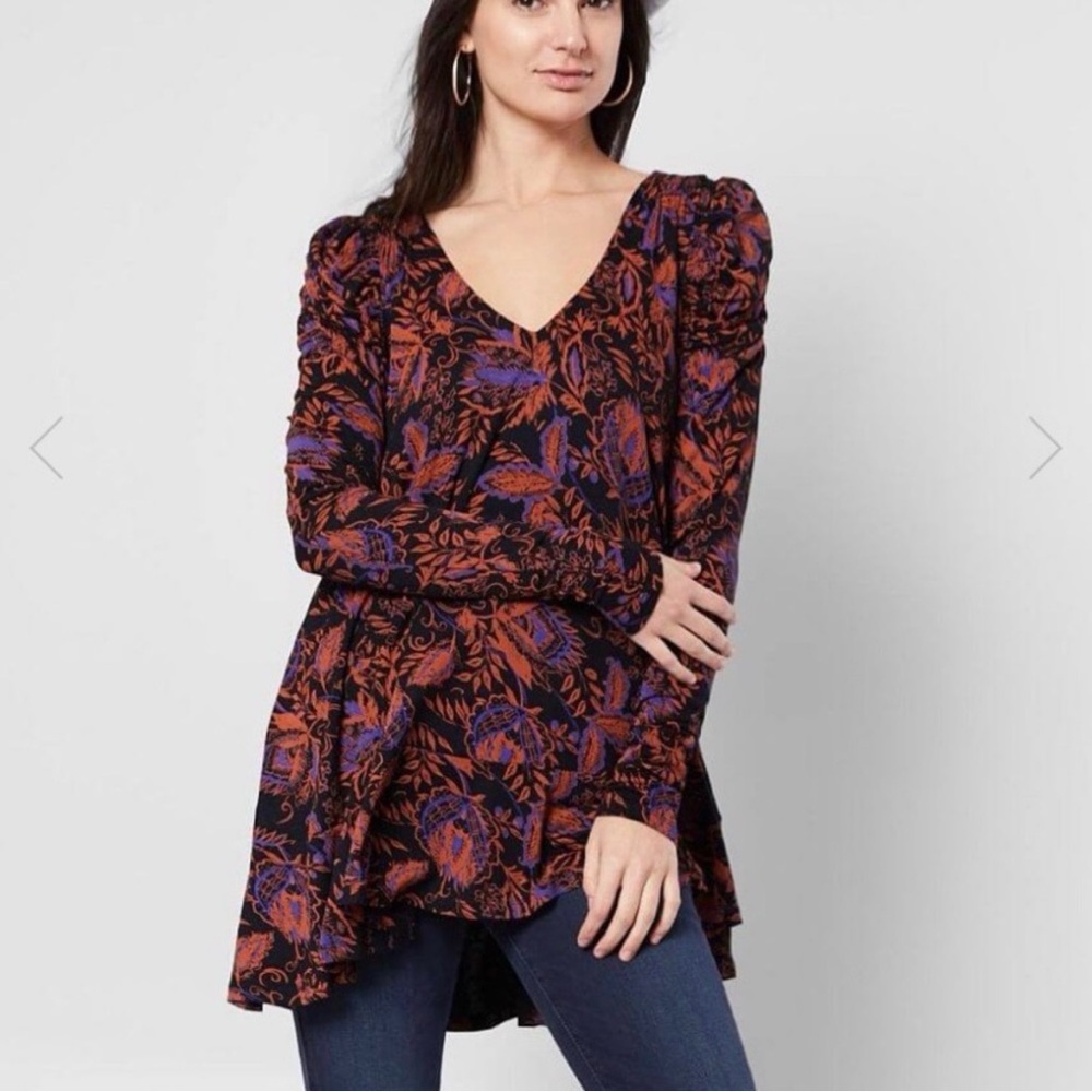 Free People Orange and Purple/blue Floral Tunic